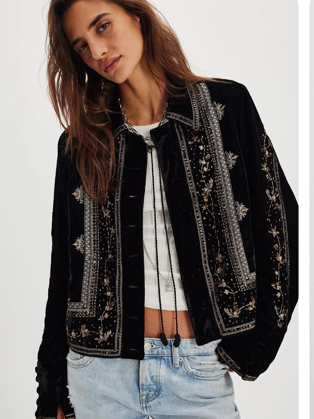 Free People Western Maxxie Embellished Velvet Jacket